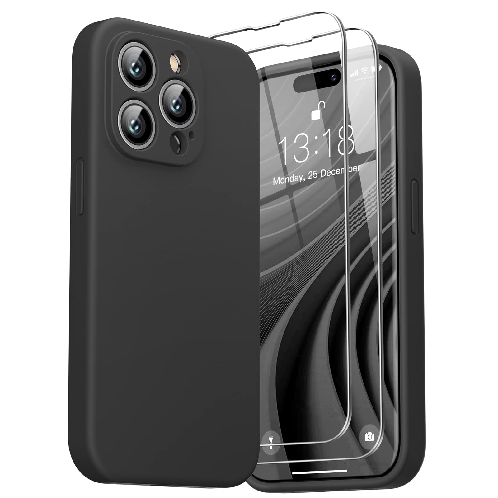 GOODVISH 3 in 1 Designed for iPhone 14 Pro Max Case 6.7" Liquid Silicone 2022, with 2x Screen Protector, [Enhanced Camera 360° Full Protection] Shockproof Anti-Scratch Slim Phone Cover, SpaceBlack — image 1