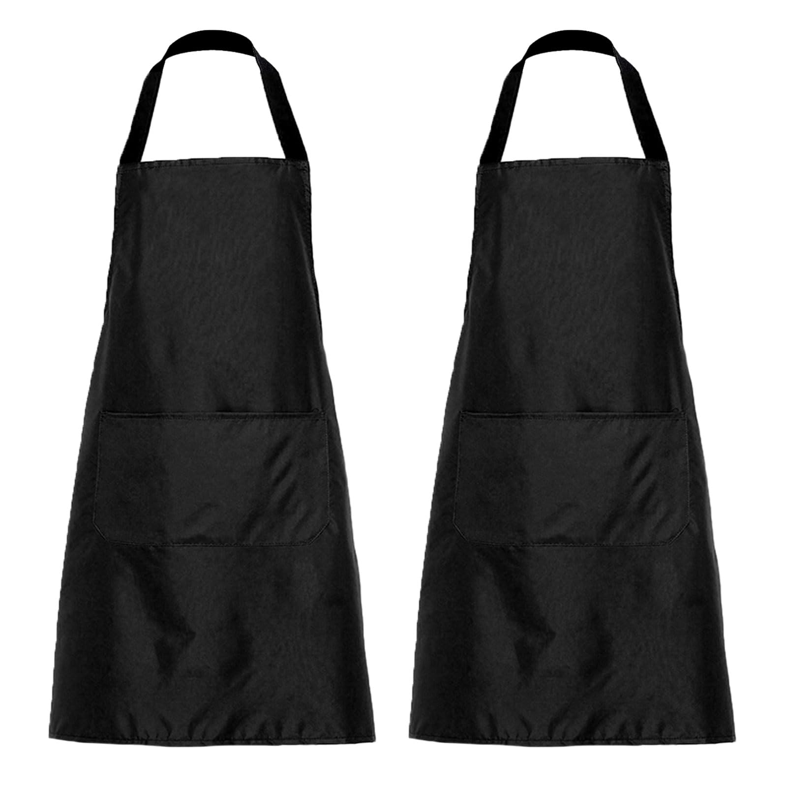 EUPSIIU 2 Pcs Kitchen Apron, Adjustable Bib Chef Aprons with 2 Pockets Cooking Apron Unisex Women Men Aprons for Home Kitchen, Restaurant, Coffee House, Baking Gardening BBQ, Painting, 60*70cm (Black)