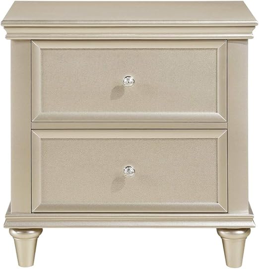 Amazon Com Benjara 2 Drawer Wooden Nightstand With Faux Crystal Knobs Silver Furniture Decor