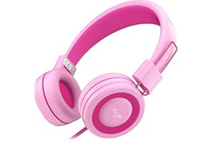 ELECDER i37 Kids Headphones Children Girls Boys Teens Foldable Adjustable On Ear Headphones 3.5mm Jack Compatible Cellphones Computer MP3/4 Kindle School Tablet Rose/Pink