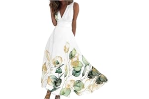 Yesunpxs Dresses for Women 2024 Wrap V Neck Flowy Ruched Maxi Dress Sleeveless Floral Printed Beach Dresses Boho Sundresses