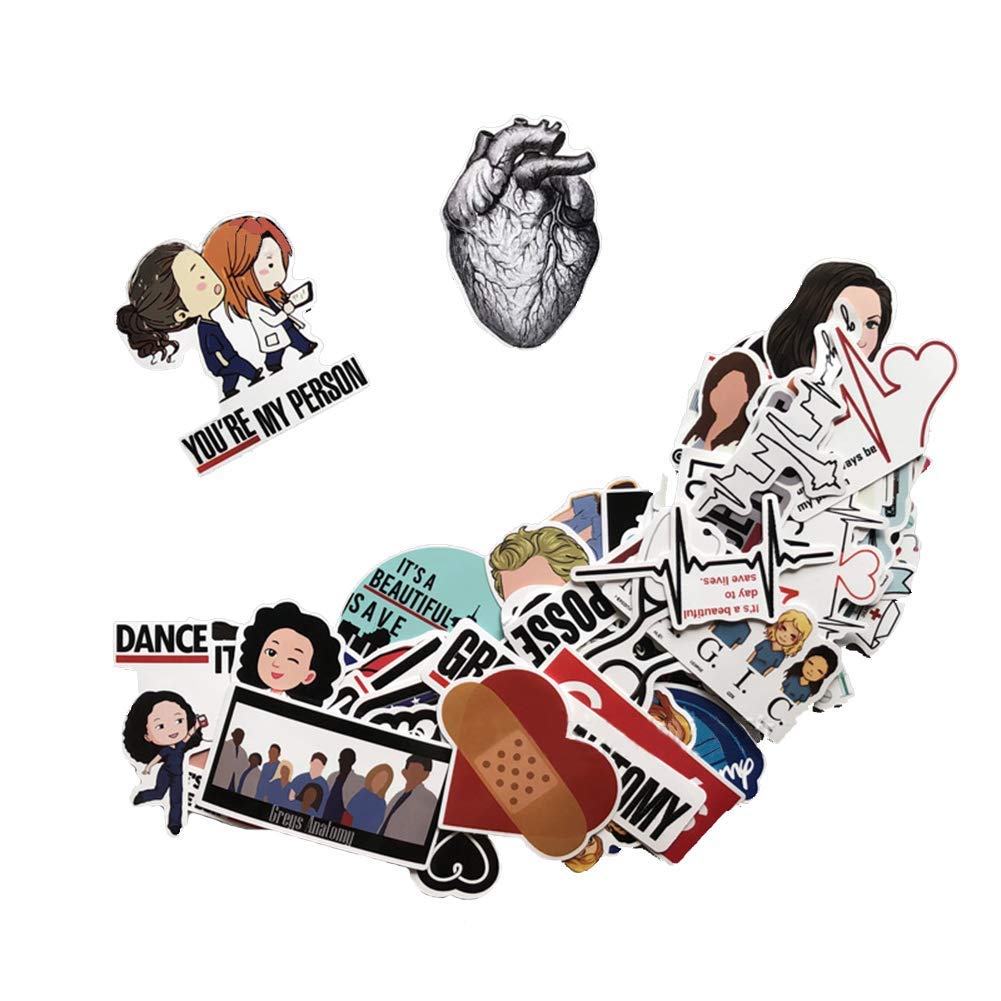 50pcs Grey\'s Anatomy TV Show Fans Stickers-Funny Waterproof Vinyl Stickers for Laptops, Hydro Flasks,Water Bottles,Computers,Phone,Skateboard