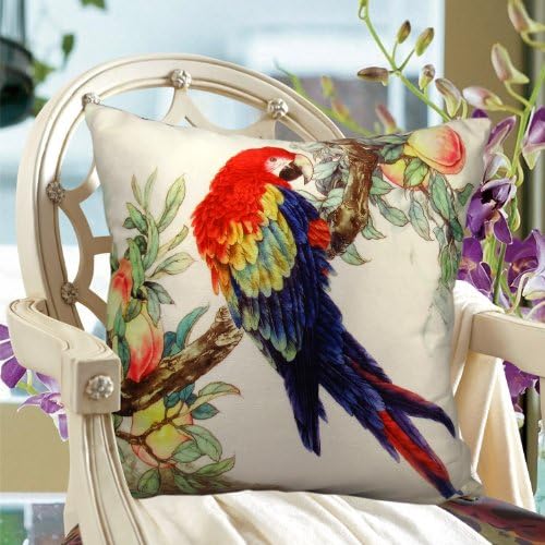 Decorative Double Side Cushion Cover Parrot With Peach Throw Pillow / 16 by 16-Inch
