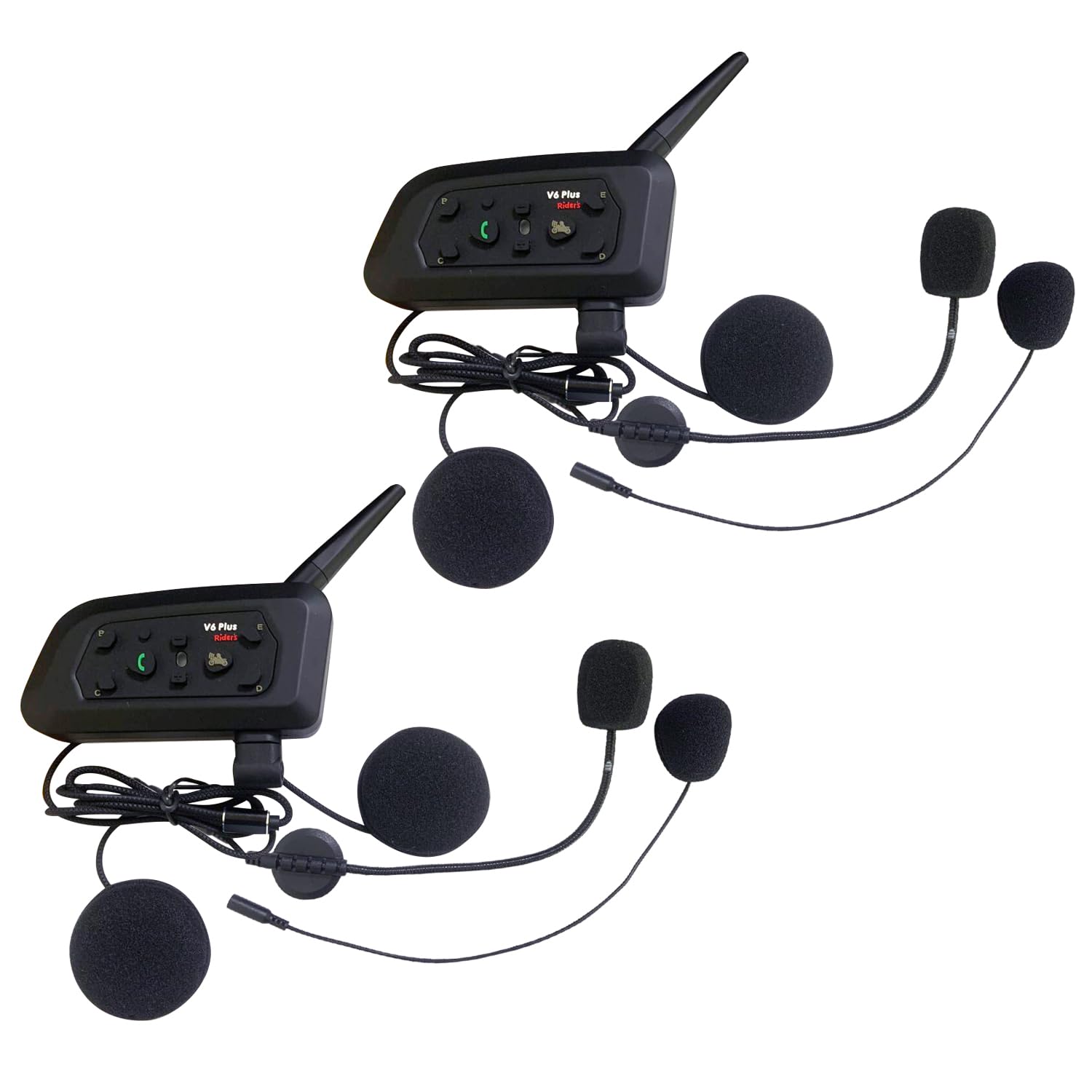 QSPORTPEAK V6 Plus Motorcycle Bluetooth Headsets, Upgraded Bluetooth 5.1 Motorbike Riding Communication System with Type-C Interface for 6 People Connected & 2 People Intercom (2 Pack)