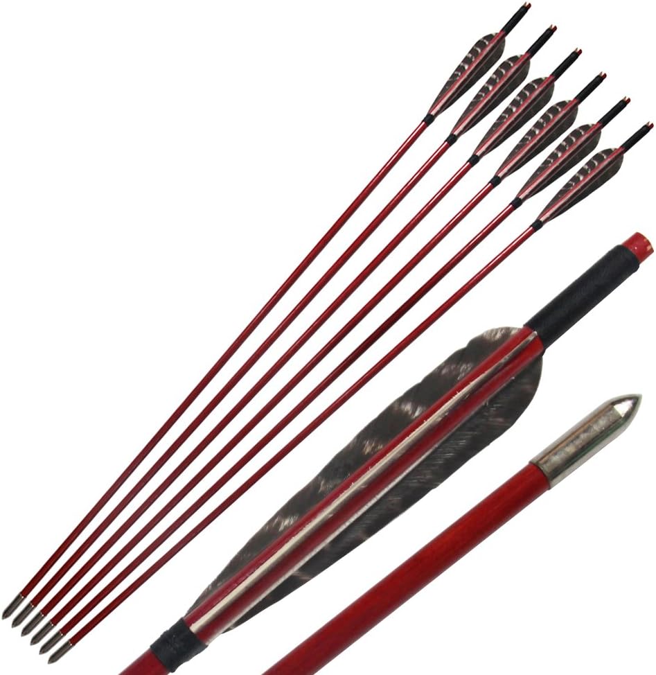 6Pcs 33.5" Handmade Wooden Arrows Eagle Feather Fletching