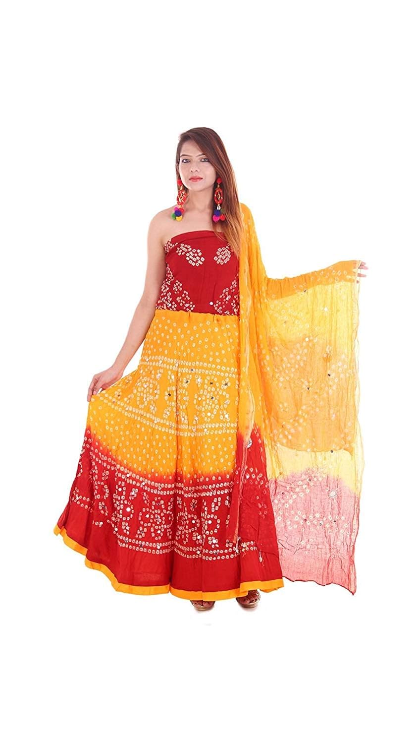 generic women's cotton rajasthani lehenga choli (yellow and red, free size)