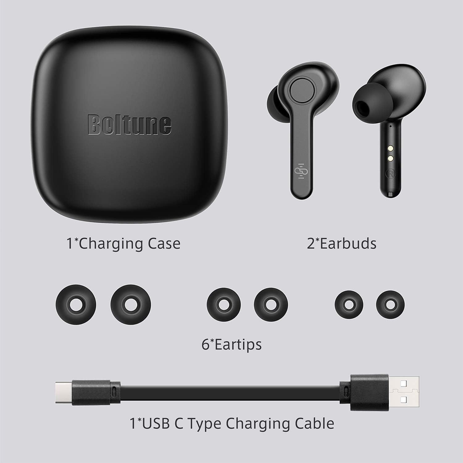 Wireless Earbuds, [Upgraded] Boltune Bluetooth V5.0 in-Ear Stereo [USB-C Quick Charge] IPX8 Waterproof Wireless Headphones 40Hours Playing Time Bluetooth Earbuds Built-in Mic Single/Twin Mode: Electronics