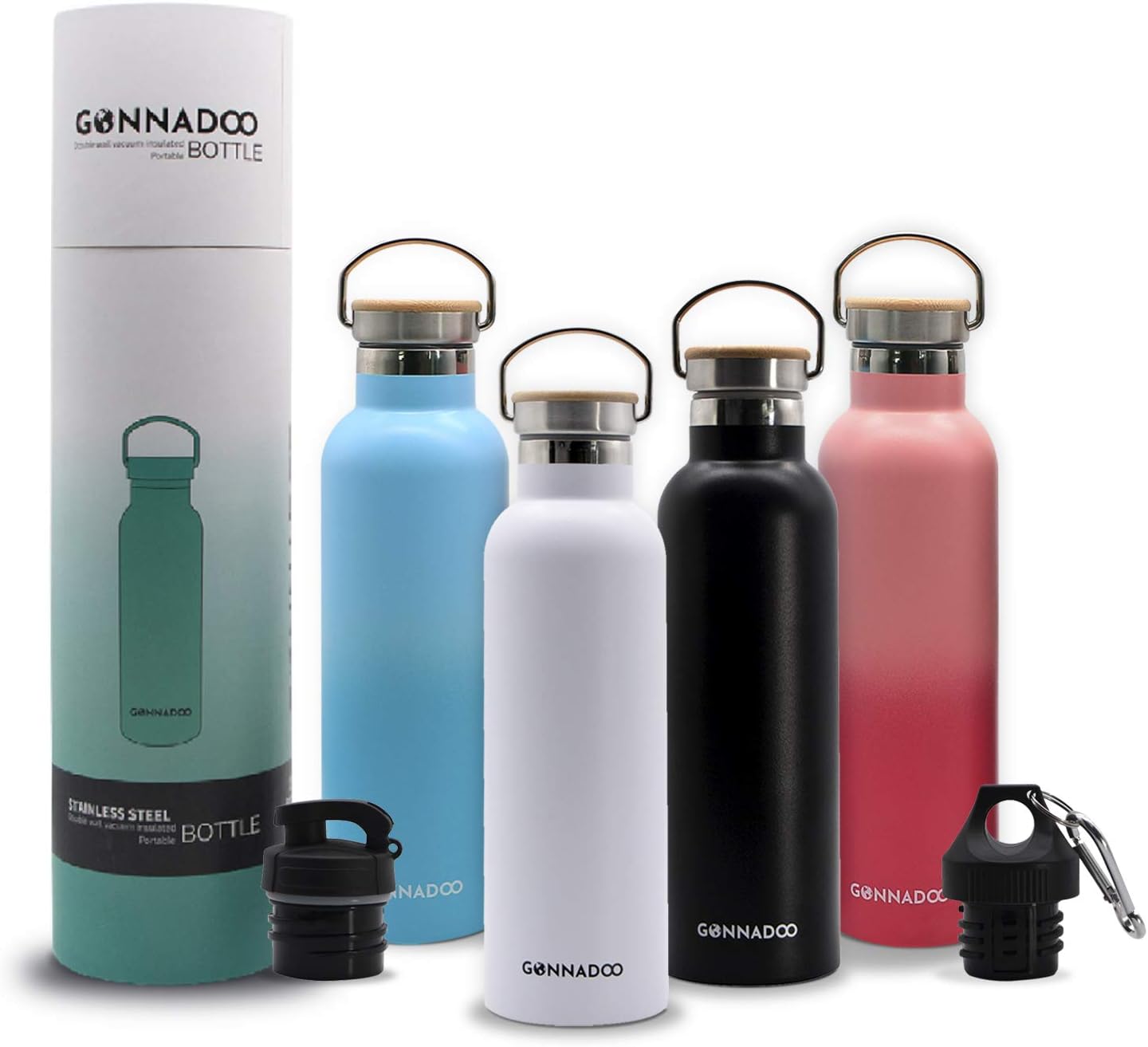GONNADOO Stainless Steel Insulated Water Bottle 25 oz with 3 Lids, Vacuum, Insulated Stainless Steel, Hot Water, Cold Water, Sports Water Bottle (Black) : Sports & Outdoors