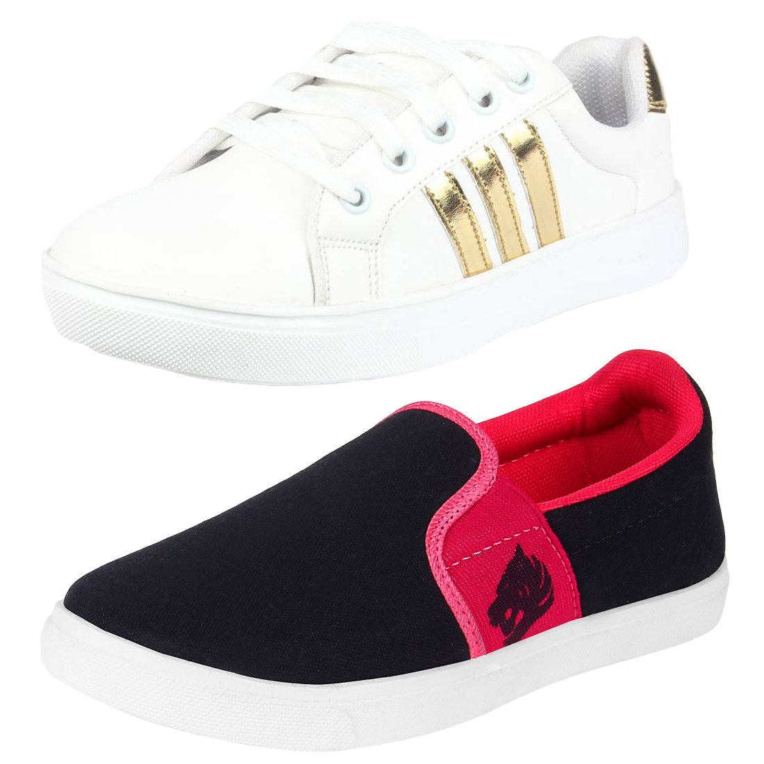 bersache women's canvas combo of 2 shoes- 1 loafer, 1 sneaker