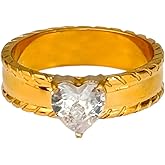 LAPRECIEUZ DE ARTHES JEWELRY 18K Yellow Gold-Filled Heart Shape Band Ring for Women – Stainless Steel, Simulated Diamond Accent
