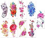 DaLin Sexy Temporary Tattoos Women 9 Sheets Rose, Peony Flower, Butterflly, Lotus, Cherry Blossoms
