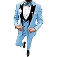 Wangyue Mens Tuxedo Suit Set 3 Piece Wedding Tuxedos for Men Slim Fit Prom Suits Double Breasted Groom Tux with Bow Tie