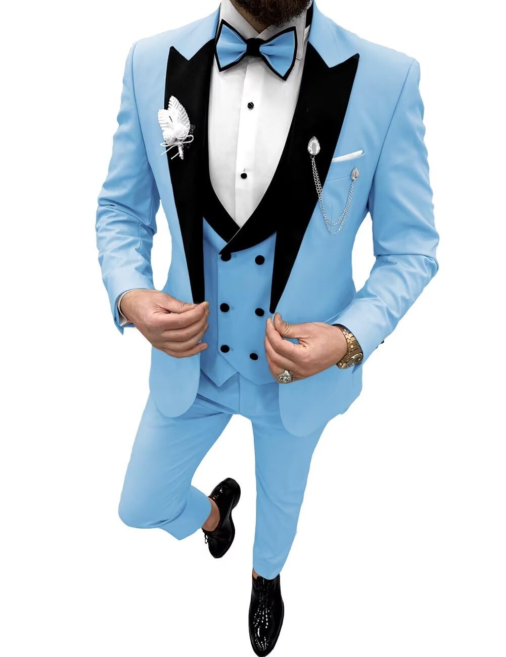 Wangyue Prom Suit Tuxedo Sets 3 Pieces Sky Blue