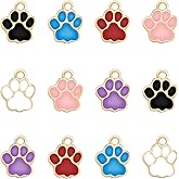 MESARCH 60Pcs 6 Colors Alloy Enamel Dog Paw Print Charm Cute Teddy Bear Puppy Cat Animal Footprint Pendant Beads for Diy Pet Collar Necklace Bracelet Jewelry Making