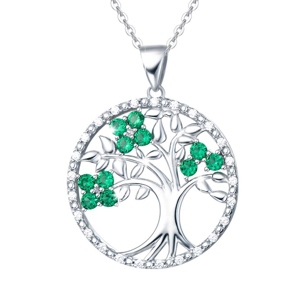 AGVANA Tree of Life Necklace,925 Sterling Silver Necklace Created Emerald Tree Pendant Fine Jewellery for women Girls with Gift Box, 16"+2" Extender — image 1