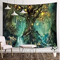 KOTOM Forest Fairy Tales Tapestry, Lanterns and Waterfalls Under Fantasy Large Tree Bohemian, Wall Art Hanging Blankets Home Decor for Bedroom Living Room Dorm, 80X60 Inches