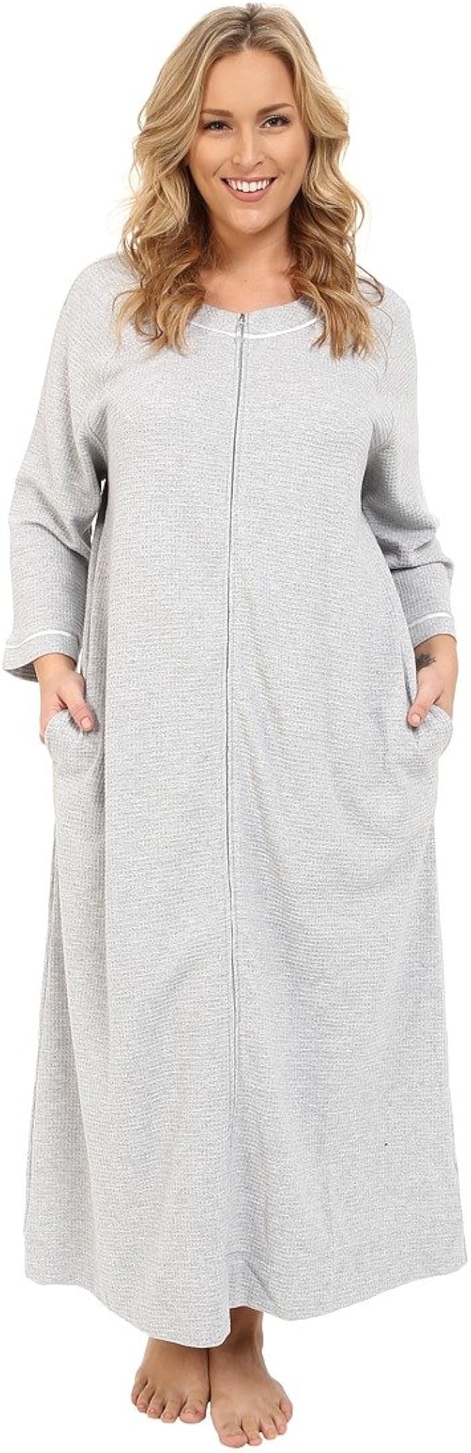 Carole Hochman Women's PlusSize Plus Size Waffle Knit Zip Robe, Grey