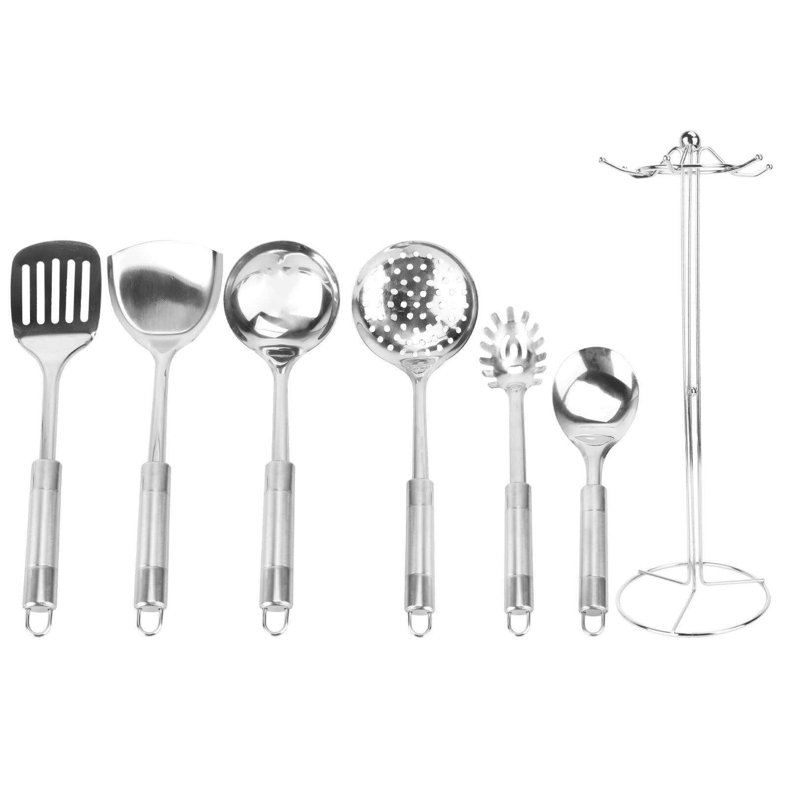 Lurrose Stainless Steel Kitchenware Set 6pc Cookware Utensil Set Storage Rack Silver for Home