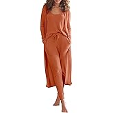 Eurivicy Womens Lounge Set Waffle Knit 3 Piece Pajama Sets Tank Tops Loose Pants with Long Cardigan Loungewear 2025