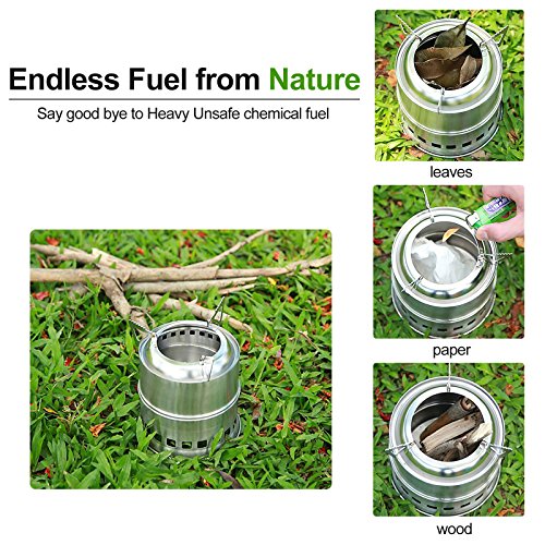 Zhongmei Besplore Portable Wood Burning Stove Camping Stove Stainless Steel Backpacking Stove for Picnic BBQ Camp Hiking