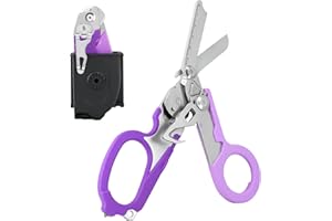 OHZOIRIC Trauma Shears with Strap Cutter and Glass Breaker, Trauma Shears with Black Holster, Stainless Steel Foldable Trauma Shears For Outdoor Rescue Use (Purple)