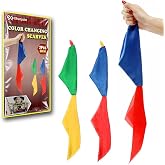 Xfunjoin Color-Changing Magic Scarves, 2-Pack, 11.8 Inch | Two full-size scarves shift between red, blue, green and yellow for close-up, street or stage routines; video included.
