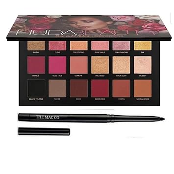 Huda bb combo rose gold remastered eye shadow palette (18 Shades) with eyeliner kajal