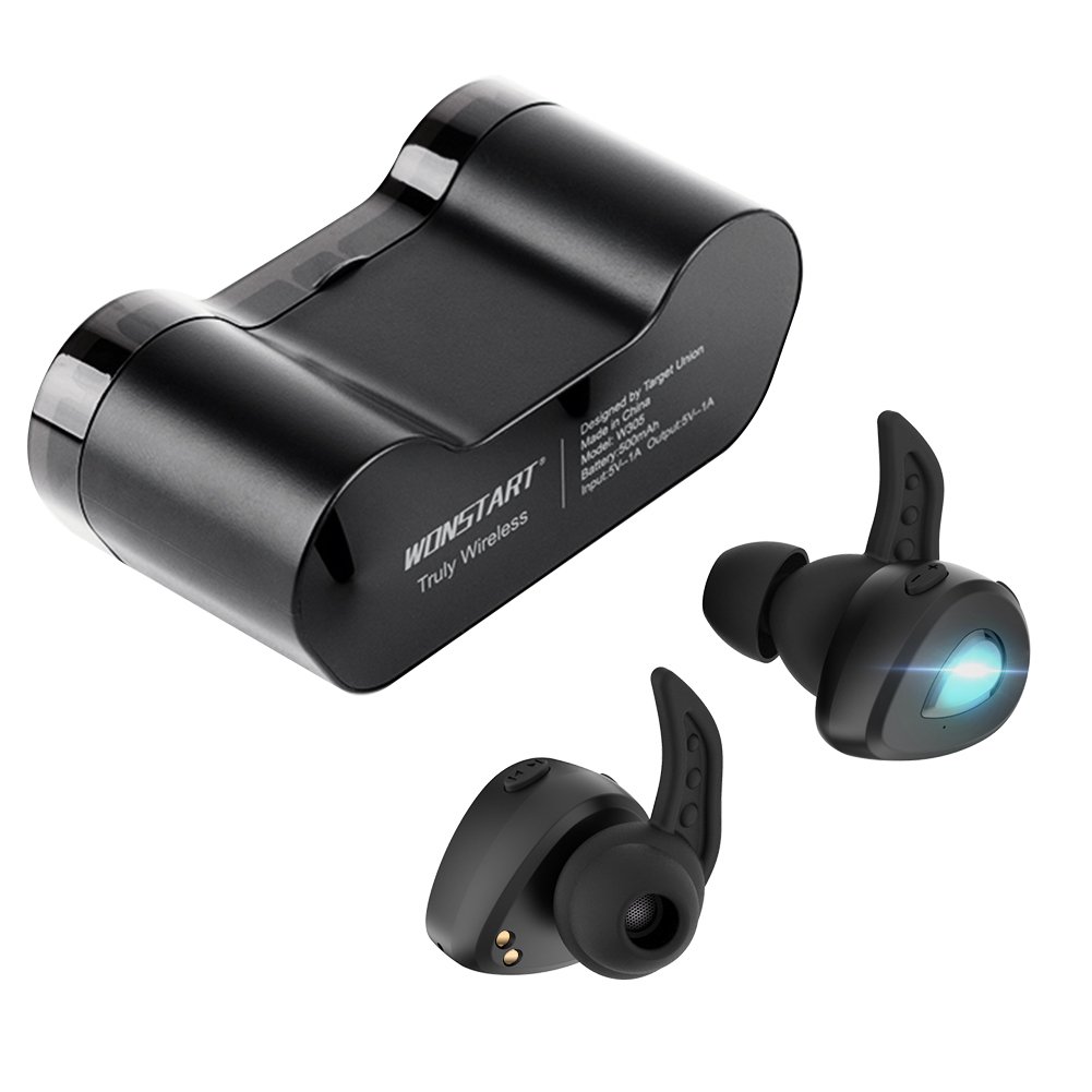 Wonstart Bluetooth Headphones V4.2 Noise Cancelling True Wireless Earbuds Waterproof Mini Bluetooth Earphones w/ Built-in Mic Mini Charger Bluetooth Headset for Hiking Biking Travel Work IOS/Android