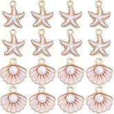 SUNNYCLUE 1 Box 60Pcs Seashell and Starfish Charms Gold Ocean Charm Bulk Metal Alloy Enamel ABS Imitation Pearl Summer Sea Beach Pendants for Jewelry Making Earrings Necklaces DIY Crafts Findings