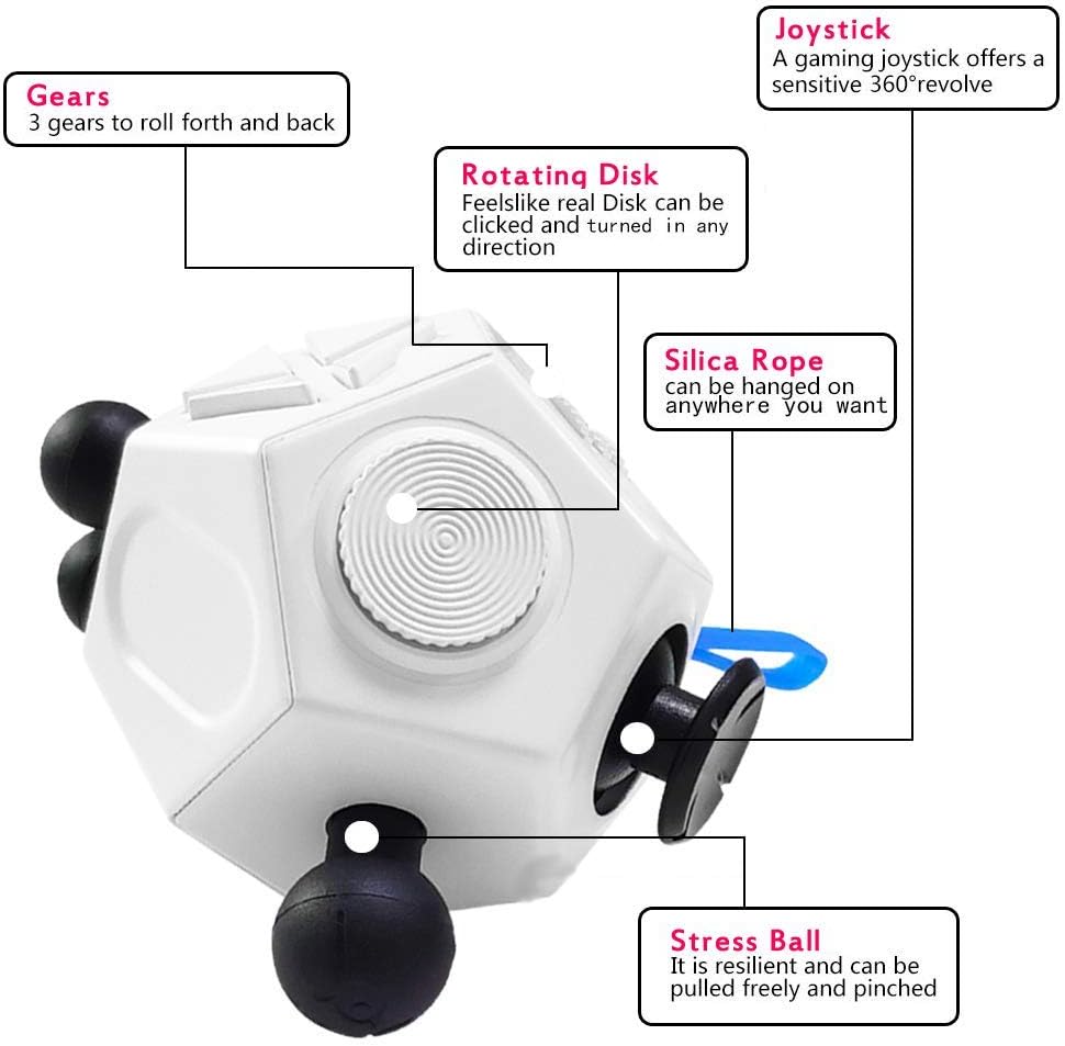 Amazon Com 12 Sided Fidget Cube Fidget Dodecagon Toys Anti Anxiety Relieves Stress And Autism For Kids Teens And Adults White Toys Games