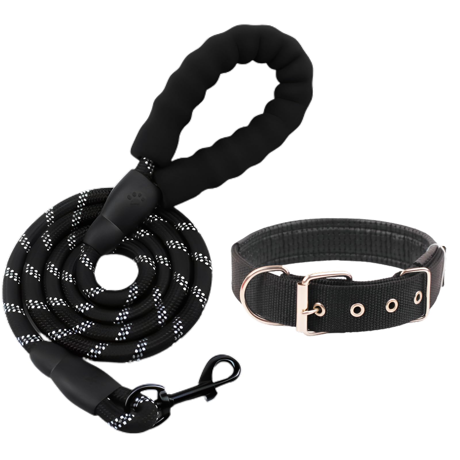 2 m Recall Lead for Dogs, Strong Dog Lead with Padded Handle, Reflective Nylon Rope, Lockable Hook, Training Lead for Large and Medium Dogs (Black)
