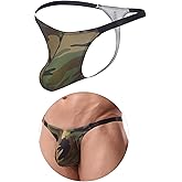 ohmydear Men's Sexy Leopard Print G-string Thong Underwear with Comfort Pouch Low Rise T-back Banana Hammock for Men