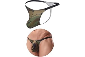 ohmydear Men's Sexy Leopard Print G-String Thong Underwear with Comfort Pouch Low Rise T-Back Banana Hammock for Men S-XL