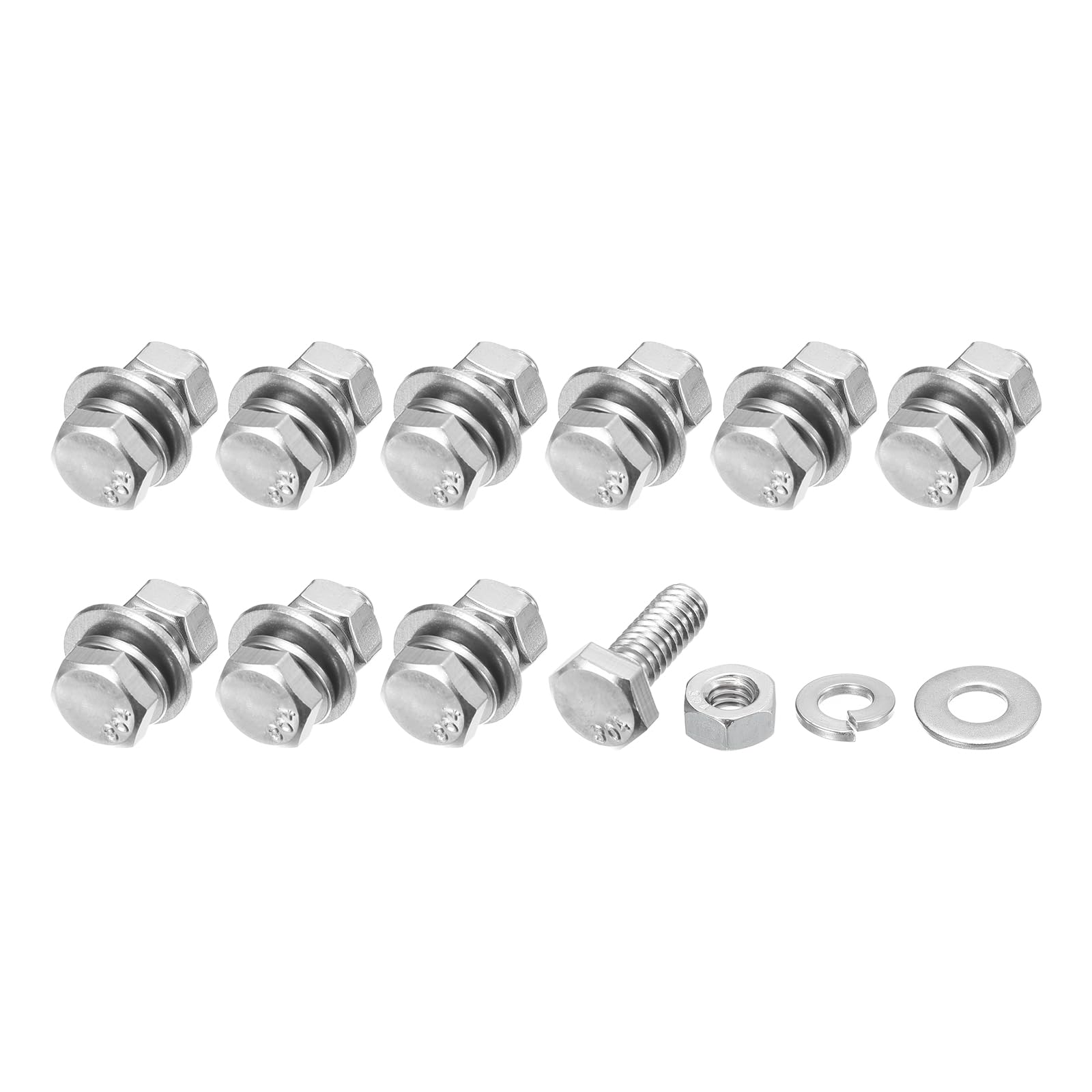 METALLIXITY Hex Head Screws Bolts, Nuts, Flat & Lock Washers Kits (1/4-20x1/2") 10 Set, Stainless Steel Fully Threaded Machine Screws Bolt Set - for Home Appliance Equipment