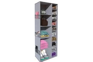 coastal rose Hanging Shoe Closet Storage Organizer, 15 Sections Closet Organizers and Storage Shelves Shoe Rack Holder Hanger, Grey