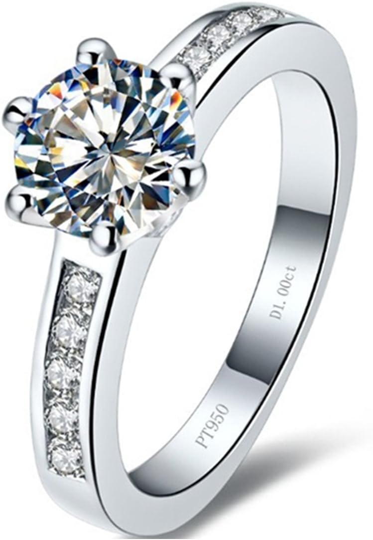 THREE MAN Test Real 1CT Brand Moissanite Synthetic Diamond Ring 6 Prongs Engagement Women 18K White Gold Ring