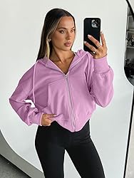 Trendy Queen Hoodies for Women Full Zip Up Cropped