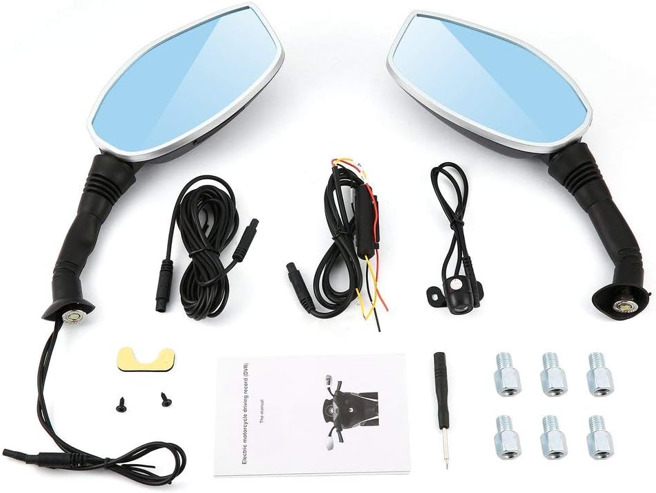 2.7 Inch Rearview Mirror HD 1080P LCD Motorcycle Driving Recorder Dual Camera,Black & Silver