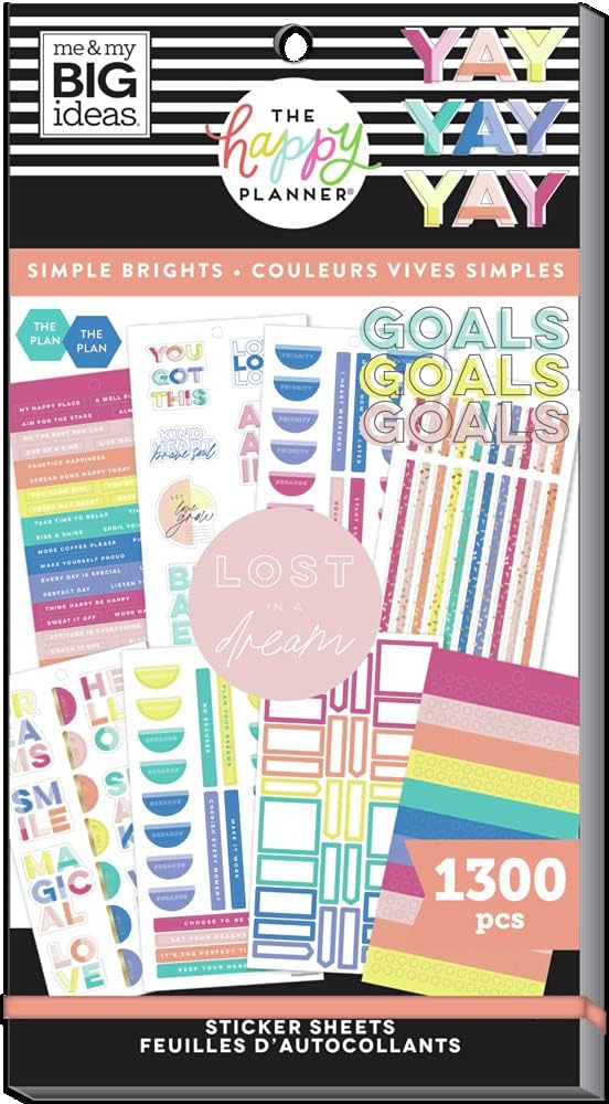 The Happy Planner Sticker Value Pack - Planner & School Accessories - Simple Brights Everyday Theme - Multi-Color - Great for Planning & Organizing - 30 Sheets, 1300 Stickers: Office Products