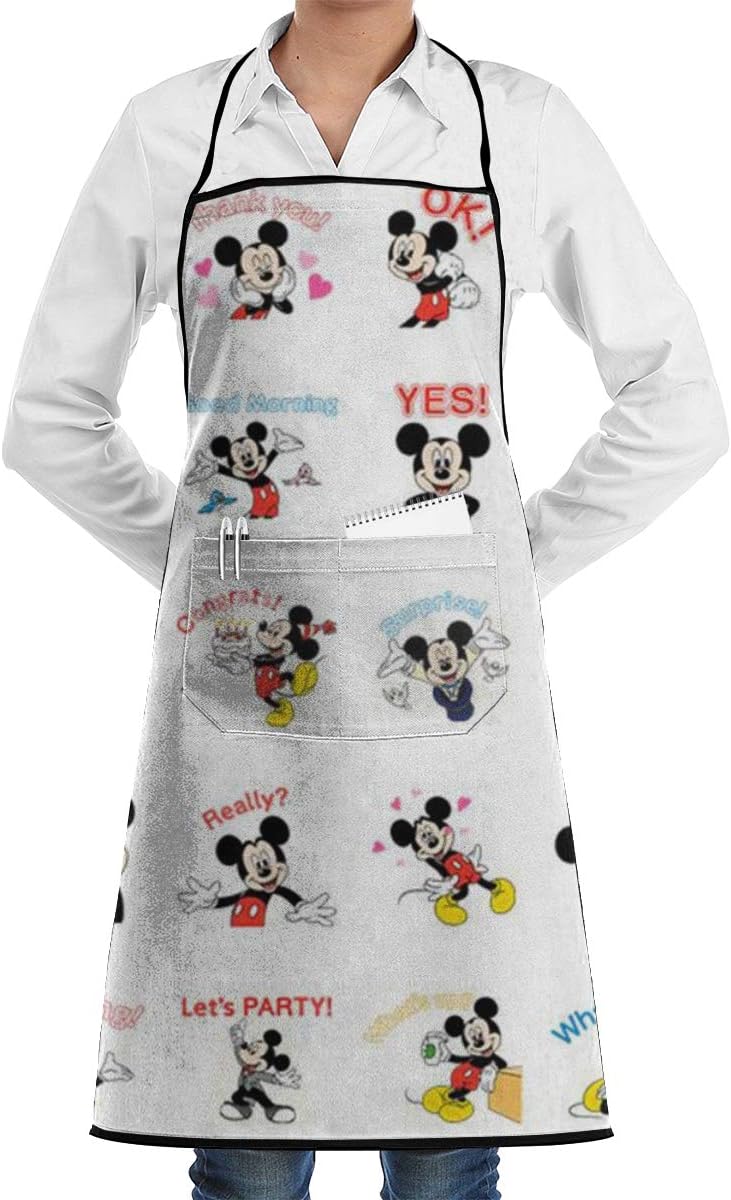 DNBCJJ Kitchen Cooking Apron With Pocket, Unisex Mickey Mouse Bib Apron For Chef, Baking, BBQ