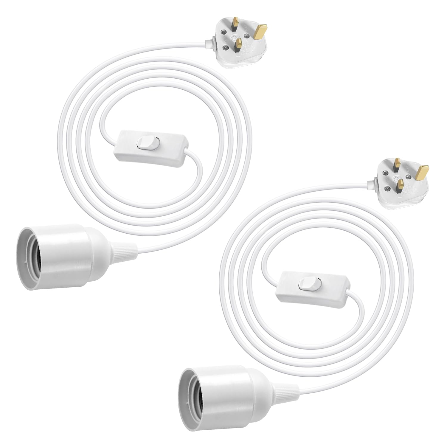 E27 Lamp Holder with 450CM Cable Plug in Ceiling Light, 2 Pcs Plug in Pendant Lighting Fitting, Suspended Pendant Light with On/Off Switch, UK Plug Loft Light Garage Light(Without Bulb)