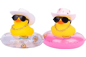 MuMyer Car Rubber Duck 2Pcs Duck Car Dashboard Decorations Yellow Duck Car Ornaments for Car Dashboard Decoration Accessories with Mini Swim Ring Cowboy Hat Necklace and Sunglasses