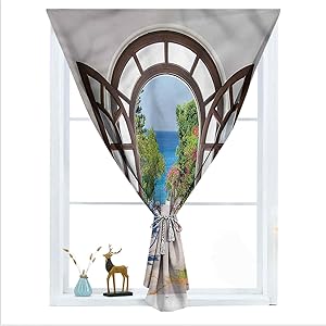 ousente Beach Decorative Blackout Window Door Curtains, Summer Home in Garden Thermal Insulated Self Sticky Curtains for Small Windows Balloon Curtain Thermal Protector, 31
