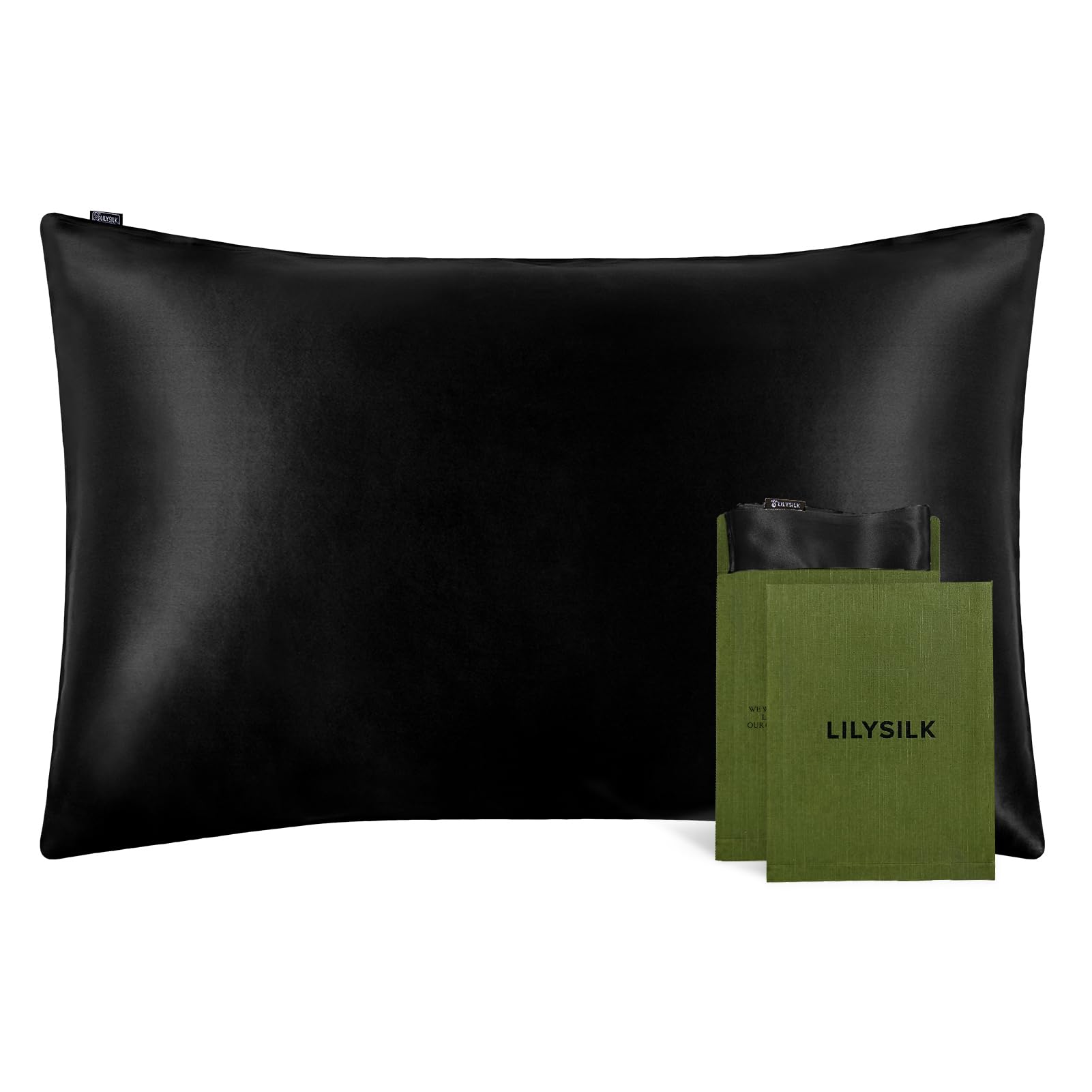 LILYSILK 100% Mulberry Silk Pillowcase 19MM Both Side Silk Hypoallergenic Breathable Housewife Pillow Cover with Envelope Closure for Hair and Skin(Black,Standard 50x75cm) — image 1