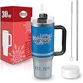 Detroit 30 oz Tumbler with Handle and Straw,Car cup,Coffee Mug,100% Leakproof Insulated Tumbler with Lid and Straw,Made of Stainless Steel,Cup Holder Friendly Base,Classic Collection Gifts for Fans