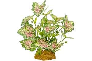 Smoothedo-Pets Aquarium Plant Fish Tank Decoration Small Plastic Artificial Plant Goldfish Aquarium Fish Hide (Rainforest Leaf-Pink-Height-Set) (Pink Leaf/Stone)
