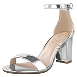 Ankis Silver Heels for Women Chunky - Open Toe