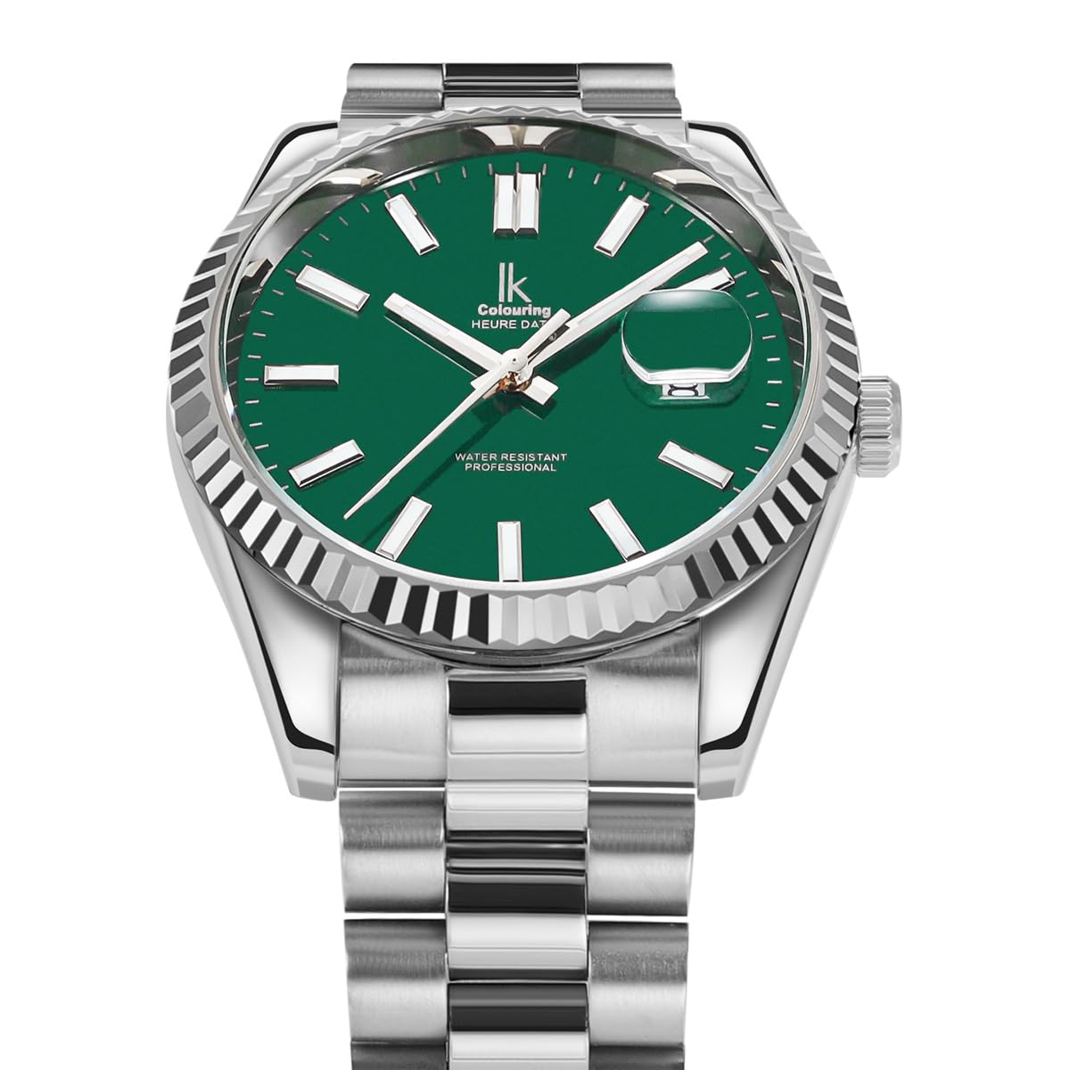 Alienwork IK Watch Men Women Calendar Metal Bracelet