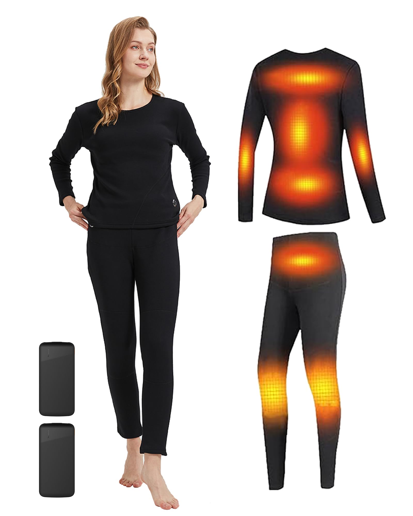 Photo 1 of Windpost Women's Heated Thermal Underwear set, USB Women's Electric Thermal Long Underwear set, Snow Leggings for Women (Black, M)