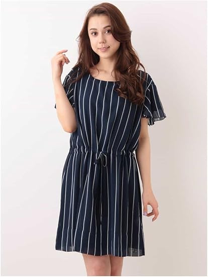 Amazon アーヴェヴェ A V V プリントシフォン 無地リバーシブルワンピース K2pes649 L ネイビー ワンピース チュニック 通販